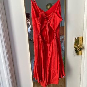 Red linen mini dress